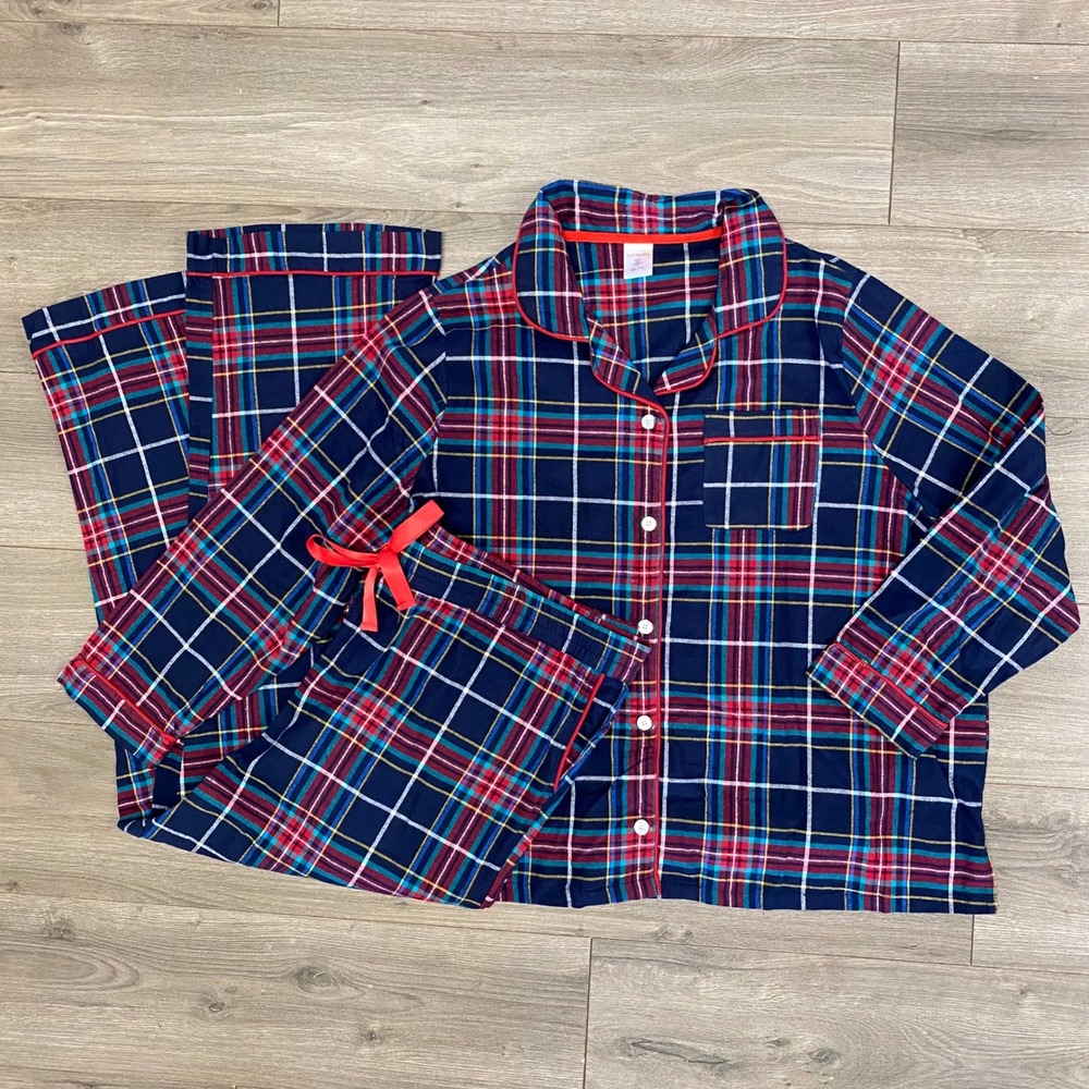 Vera Bradley Pajama Set‎ 3XL Womens Plaid Red Blue Sleepwear Loungewear
